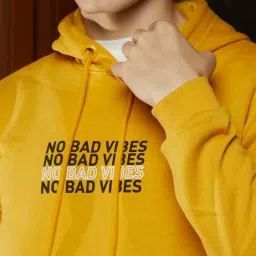 Campus Sutra Yellow Regular Fit Printed Hooded Sweatshirt image 4