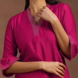 Libas Pink Plain Straight Kurti image 4
