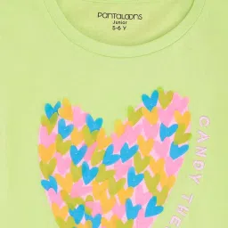 Pantaloons Junior Girls Sharp Green Cotton Printed T-Shirts image 4