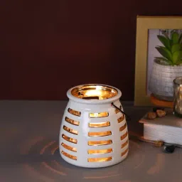 Tayhaa White Ceramic Abstract Candle Holder-image-97