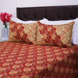 Shahenaz Red & Beige 120 TC Cotton Zara Sunflower Double Bedsheet with 2 Pillow Covers image 4
