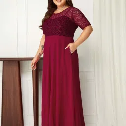 Miss Chase A+ Pink Self Design A-Line Dress image 4