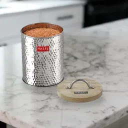 HAZEL Silver Stainless Steel Storage Jar with Wooden Lid (1400 ml) - Set of 1-picture-11
