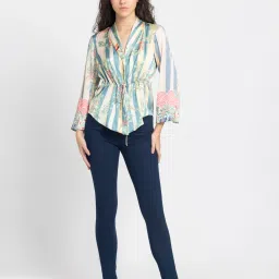 SHAYE Beige & Blue Floral Print Shirt image 4