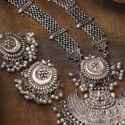 Teejh Siyona Antique Silver Polish Necklace & Earrings Set-picture-39
