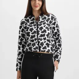 JUNEBERRY Black & White Fleece Regular Fit Jacket-image-40