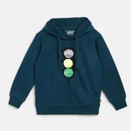 Li'l Tomatoes Kids Teal Cotton Printed Hoodie-image-12