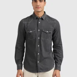 United Colors of Benetton Grey Cotton Slim Fit Shirt-image-47