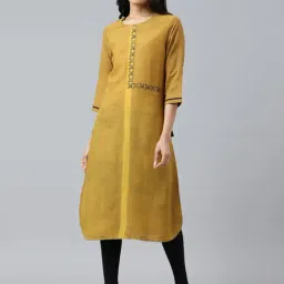 W Mustard Printed Straight Kurta-picture-24