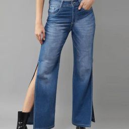 DOLCE CRUDO Light Blue Flared Fit Mid Rise Jeans-picture-15