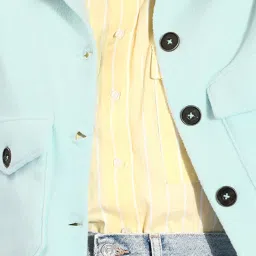 KASSUALLY Blue Relaxed Fit Crop Tailored Jacket image 4