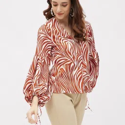 Kibo Brown Crepe Print Tops image 4