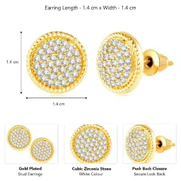 Peora Gold Plated Cubic Zirconia Studded Round Stud Earrings image 4