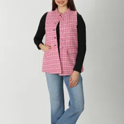 Mustard Pink & White Embroidered Jacket image 4