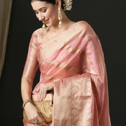 Saree Mall Pink Woven Sarees With Unstitched Blouse image 4