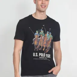 U.S. Polo Assn. Black Cotton Slim Fit Printed T-Shirt-image-60