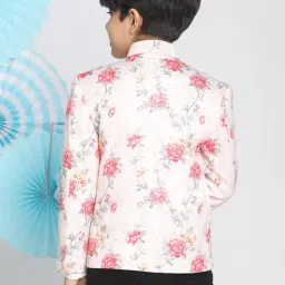 VASTRAMAY Kids White & Pink Floral Print Jacket image 2