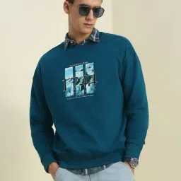 Allen Solly Blue Cotton Loose Fit Printed Sweatshirt-picture-31