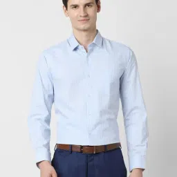 Peter England Blue Slim Fit Striped Shirt-picture-30