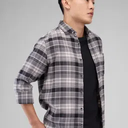 Vastrado Black & Grey Cotton Relaxed Fit Checks Shirt image 4