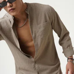 Vastrado Beige Relaxed Fit Self Pattern Shirt image 4