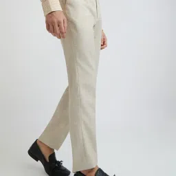 Park Avenue Beige Regular Fit Checks Trousers image 4