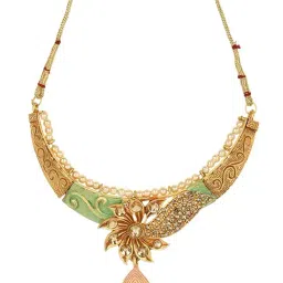 Anikas Creation Gold Plated Sea Green & White Kundan Studded Enamelled Traditional Jewellery Set image 3