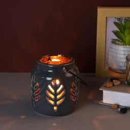 Tayhaa Black Ceramic Abstract Candle Holder-picture-15