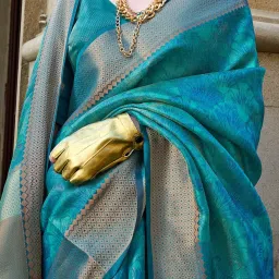 Saree Mall Blue Woven Sarees With Unstitched Blouse image 4