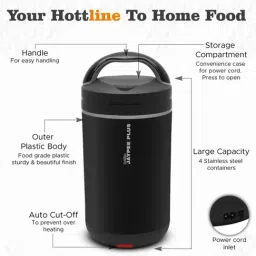 Jaypee Plus Hotline 4 Black Electric Lunch Box Office With Steel Containers And Power Cord image 4