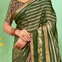 Saree Mall Green Embellished Sarees With Unstitched Blouse image 4