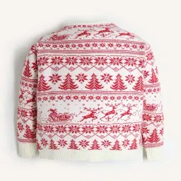 Cherry Crumble By Nitt Hyman Unisex Red & Cream Self Design Full Sleeves Sweater image 2