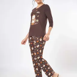 Dreamz by Pantaloons Brown Cotton Printed Pyjama Sets image 4