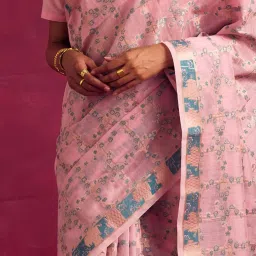 Abhishti Pink Woven Saree Without Blouse image 4