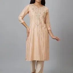 Globus Blush Pink Cotton Floral Straight Kurta-picture-21