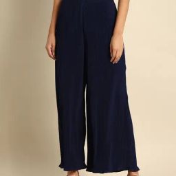 DODO & MOA Blue Relaxed Fit Mid Rise Palazzos-picture-4
