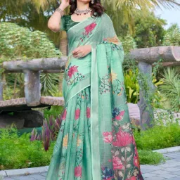Saree Mall Light Green Cotton Self Saree with Blouse Piece-image-6
