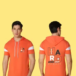 WOOSTRO Men Typography Printed Hooded Slim Fit T-shirt image 3