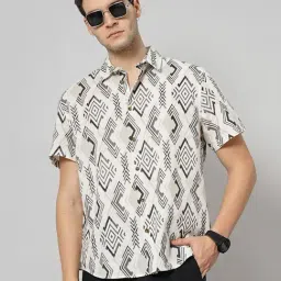 celio* Ecru Regular Fit Printed Cotton Shirt-image-60