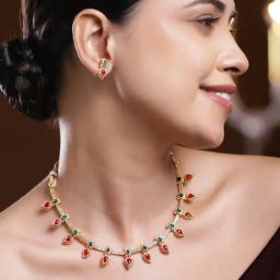 Rubans Gold-Tone Plated Red & Green Set for Women-picture-42