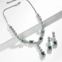 Rubans Rhodium Plated Green Set for Women image 2
