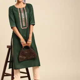 Gerua by Libas Green Cotton Embellished Straight Kurta image 4