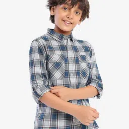 Bonkids Boys Standard Tartan Checked Spread Collar Roll-Up Sleeves Cotton Casual Shirt-picture-33