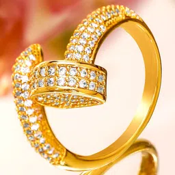 Rubans 22K Gold-Plated Wrap Design Cubic Zirconia Studded Adjustable Finger Ring image 2