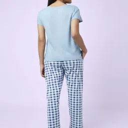 YU by Pantaloons Blue Cotton Printed Top Pyjama Set image 2