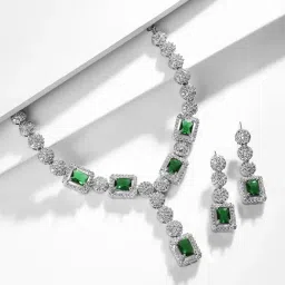 Rubans Rhodium Plated Green Set for Women image 3