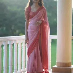 Suta Light Pink Mul cotton with zari Sarees-picture-32