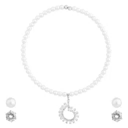 Anikas Creation Pearl Hasli Single Line Silver Plated Jewellery Set image 2