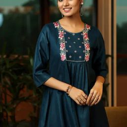 Libas Blue Cotton Blend Regular Fit Floral Kurtis-picture-23