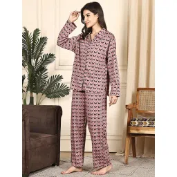 Kanvin Women Pink Geometric Full Sleeves Night Suit image 3